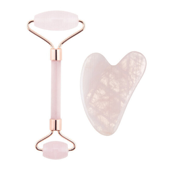 Massage roller and Guasha rose plate (Rose Quartz Jade Roller & Gua Sha Set)