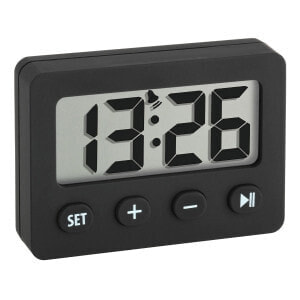 TFA Digital alarm clock with timer and stopwatch - Quartz alarm clock - Rectangle - Black - Battery - CR2032 - 59 mm