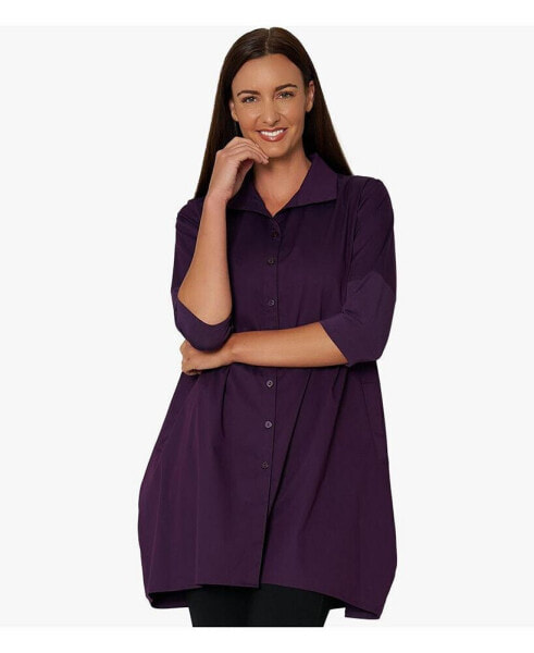 Women's 3/4 Sleeve Button-Front Cotton Poplin Shirt Top Tiburon Tunic Icon