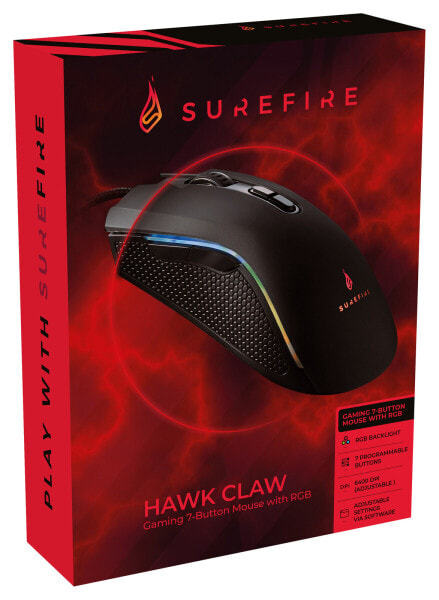 SureFire Hawk Claw - Right-hand - Optical - USB Type-A - 6400 DPI - 6000 fps - Black