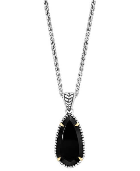 EFFY Collection eFFY® Onyx Elongated Teardrop 18" Pendant Necklace in Sterling Silver & 18k Gold