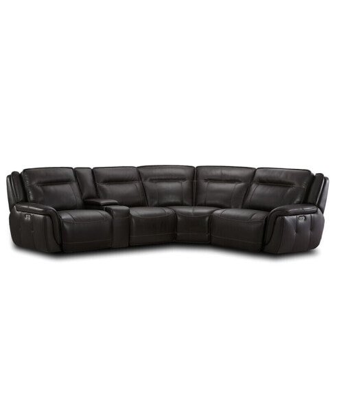 Lenardo 5-Pc. Leather Sectional with 3 Power Motion Recliners and Console, Created for Macy's