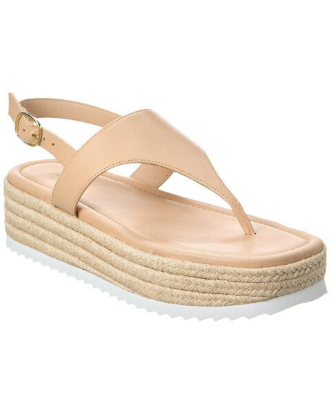 Stuart Weitzman Mel Leather Espadrille Flatform Sandal Women's Beige 6.5