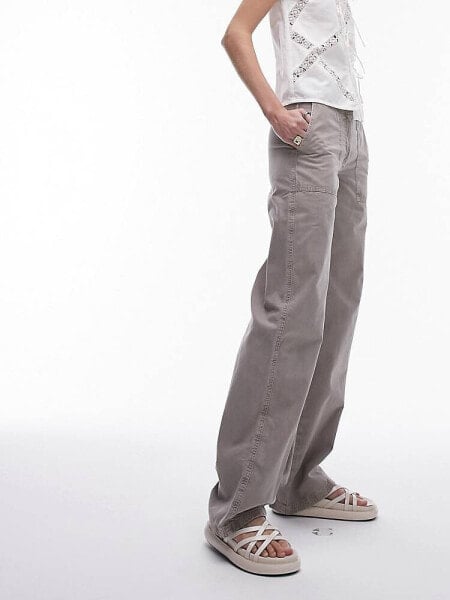 Topshop Tall low rise washed straight leg trouser in taupe 
