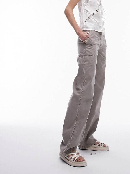 Topshop Tall low rise washed straight leg trouser in taupe