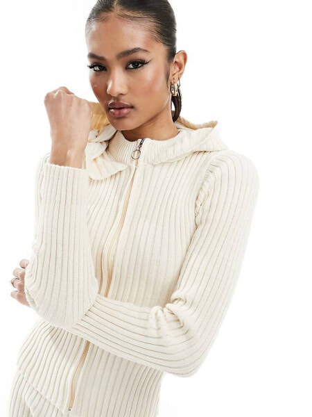 Fashionkilla knitted zip through hoodie jumper co-ord in cream