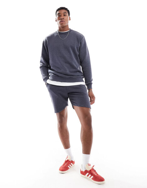 DTT crew neck sweatshirt & jersey short set in washed blue