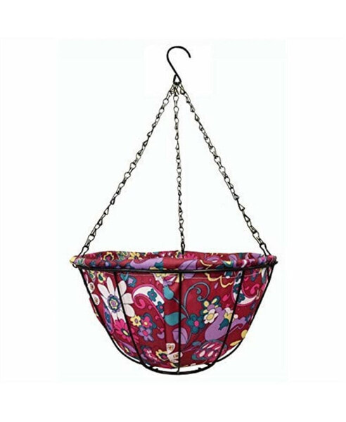 Hanging Basket with Fabric Coco Liner, Red Purple 14