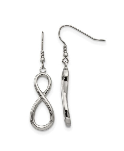 Stainless Steel Polished Infinity Dangle Shepherd Hook Earrings