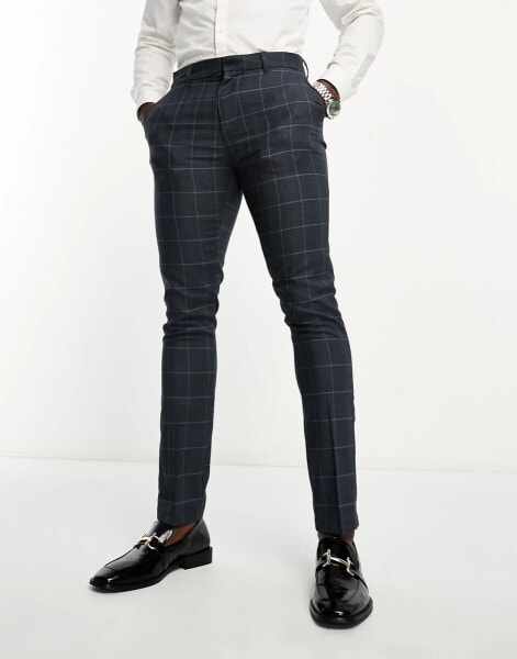 New Look skinny suit trousers in grey & blue check