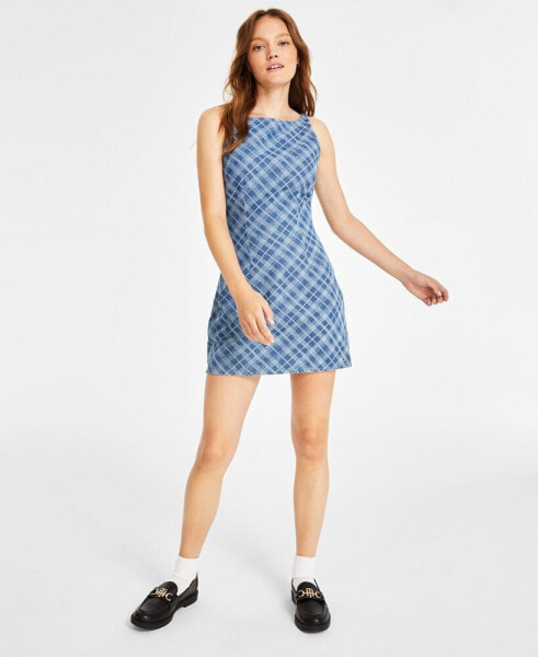 Women's Cotton Tartan-Print Mini Dress