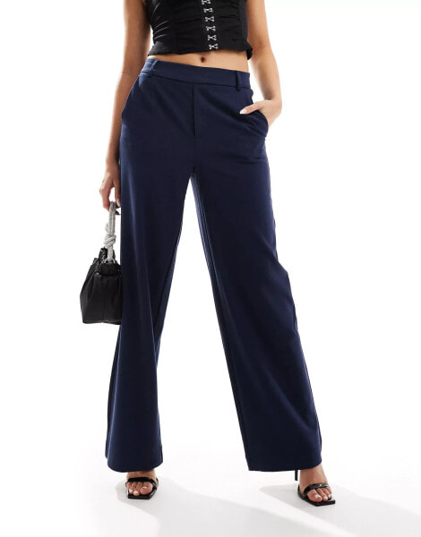 Vila high waist wide leg trouser in navy