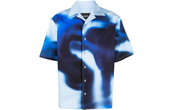 Рубашка мужская Neil Barrett SS22 с абстрактным принтом, с коротким рукавом, на одной пуговице, синего цвета