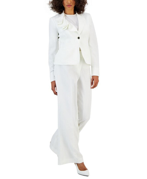 Women's Asymmetrical Ruffled One-Button Jacket & Wide-Leg Pant Suit