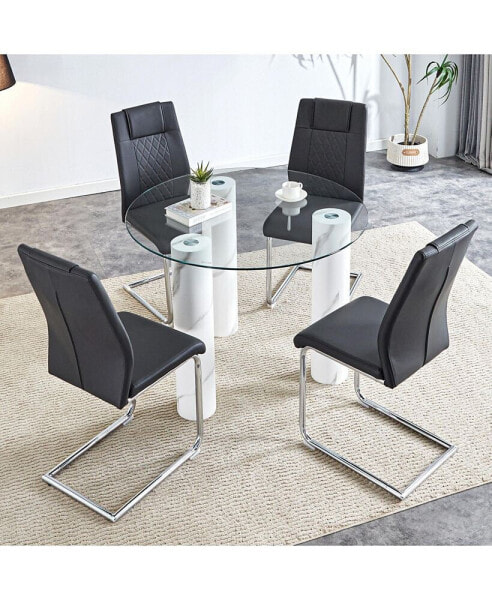 Modern Dining Table and Faux Marble Chairs Set with Ergonomic Backrests