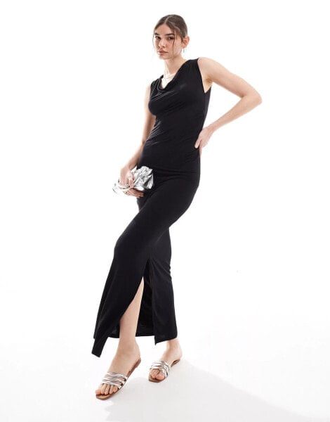 Vero Moda jersey maxi dress with split in black