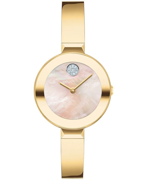 Women's Bold Bangles Swiss Quartz Ionic Plated Gold-Tone Steel Watch 28mm