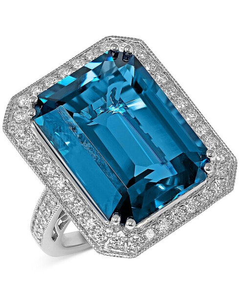 London Blue Topaz (24 ct. t.w.) & Diamond (7/8 ct. t.w.) Halo Statement Ring in 14k White Gold