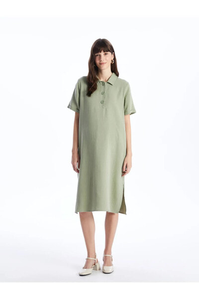 Платье для беременных LC WAIKIKI Oversize с короткими рукавами и воротником Гоммель