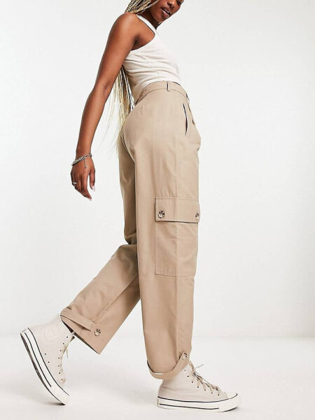 Stradivarius tailored utility cargo trouser in stone