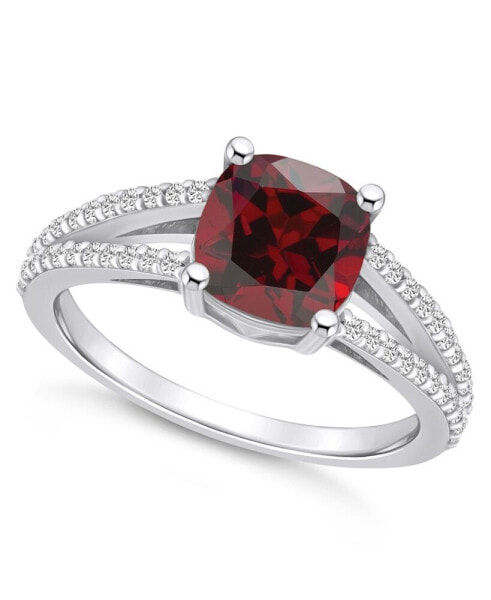 Garnet and Diamond Accent Ring in 14K White Gold