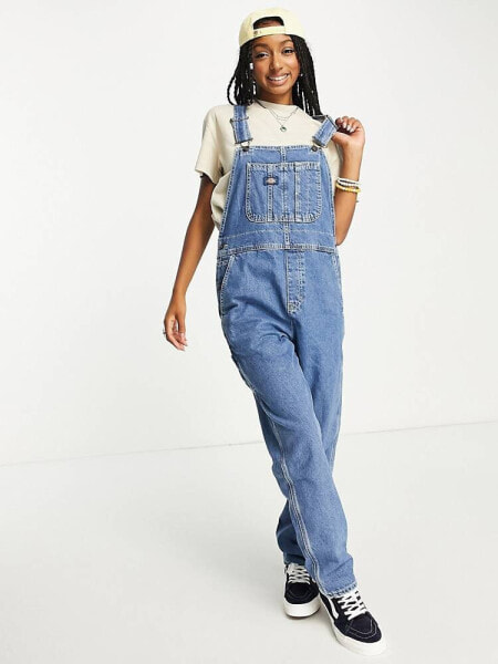 Dickies duck canvas classic bib denim dungarees in blue