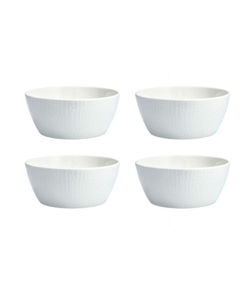 White Embossed Cereal Bowls, Set of 4