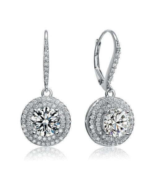 Sterling Silver Cubic Zirconia White Gold Plated Circle Drop Earrings