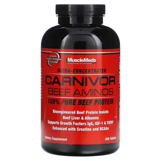 Животный белок MuscleMeds Carnivor Beef Aminos, 100% чистый говяжий протеин, 300 таблеток