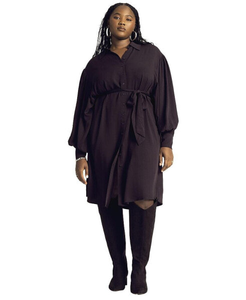 Plus Size Exaggerated Sleeve Shirt Dress - 16, Retro Aspect