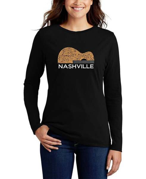 Women's Nashville Guitar Word Art Long Sleeve T-shirt