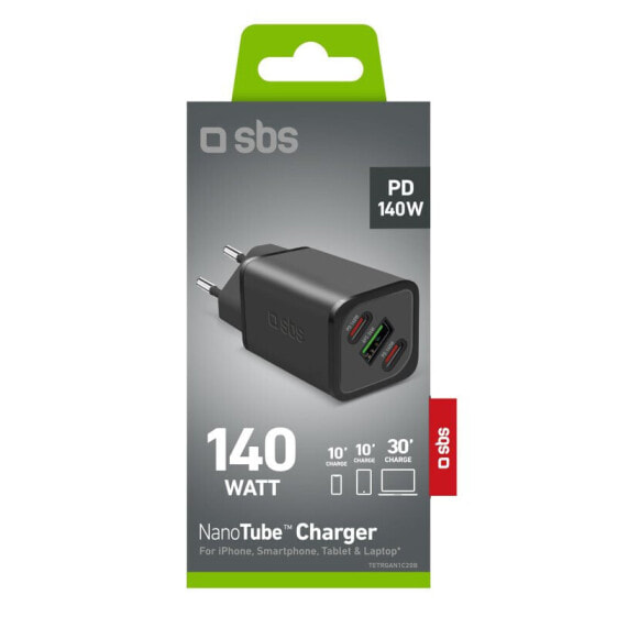Зарядное устройство SBS Mobile Nano Tube GaN 2x USB-C Ultra Fast PD 140W + 1x USB AFC 36W
