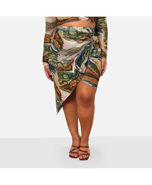 Plus Size Lana Mesh Abstract Print Midi Bodycon Skirt