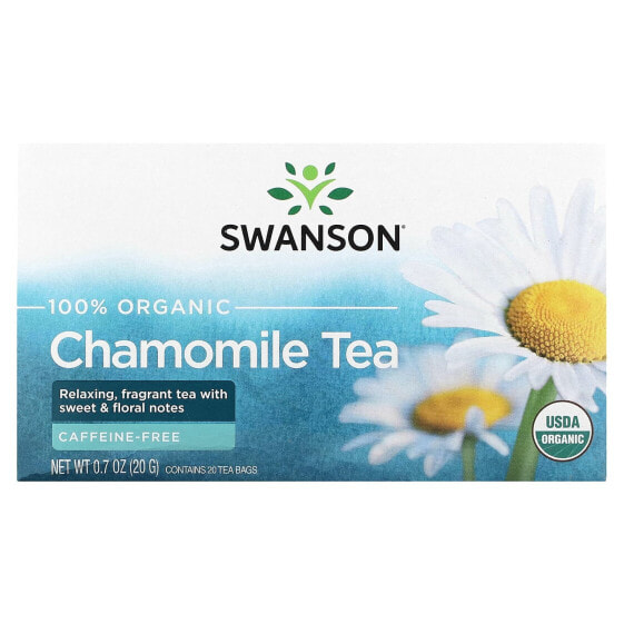 100% Organic Chamomile Tea, Caffeine Free, 20 Tea Bags, 0.7 oz (20 g)