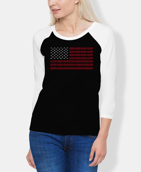 Women's Raglan Word Art USA Flag T-shirt