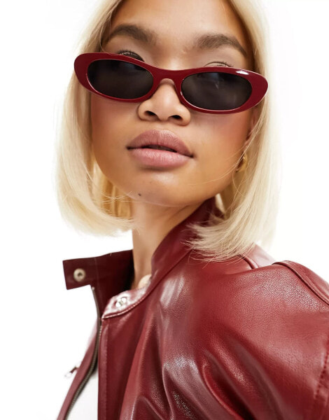 ASOS DESIGN small slim oval sunglasses in red