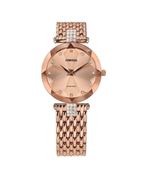 Facet Strass Swiss Rose Gold Plated Ladies 30mm Watch