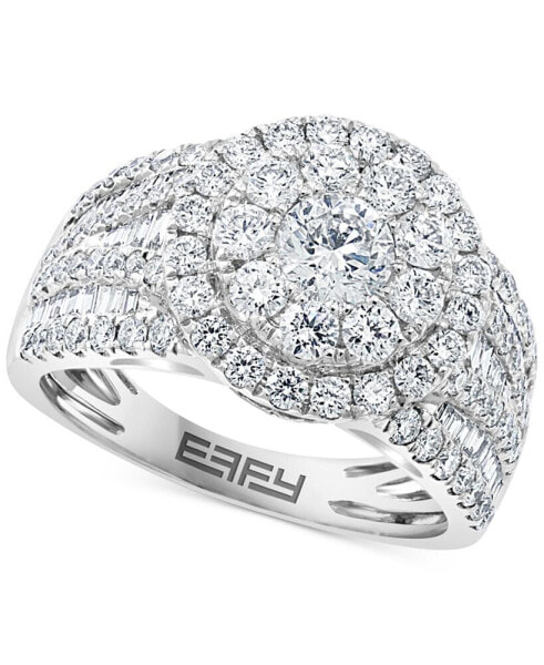 EFFY® Diamond Round & Baguette Halo Cluster Engagement Ring (2 ct. t.w.) in 14k White Gold