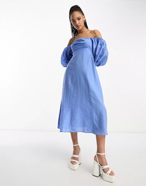 Nobody's Child – Maxine – Midikleid in Blau mit Carmen-Ausschnitt