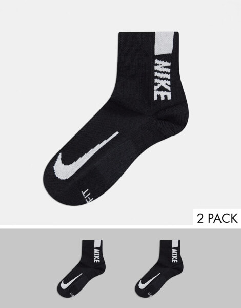 Nike Running 2 pack logo ankle socks in black