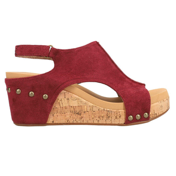 Corkys Carley Suede Wedge Womens Burgundy Casual Sandals 30-5316-DRSU