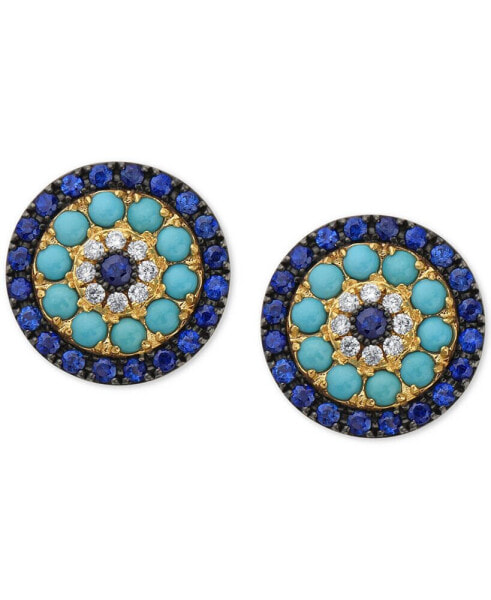 EFFY® Sapphire (1-1/2 ct. t.w.), Turquoise & Diamond (1/10 ct. t.w.) Stud Earrings in 14k Gold