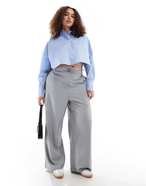 ASOS DESIGN Curve wide leg tailored dad trouser in grey