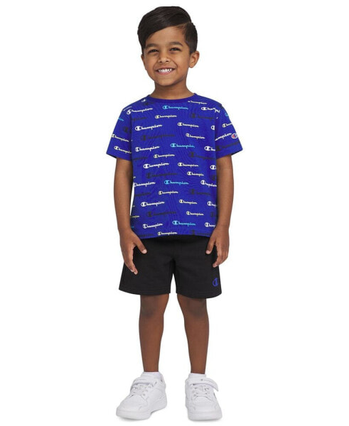 Toddler & Little Boys Short-Sleeve Printed T-Shirt & Fleece Shorts, 2 Piece Set