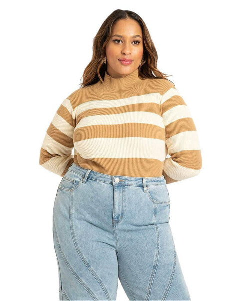 Plus Size Striped Mock Neck Sweater