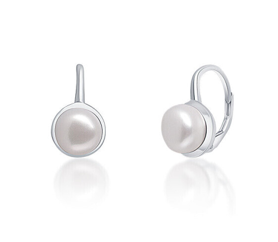 Gentle silver earrings with real white pearls JL0675