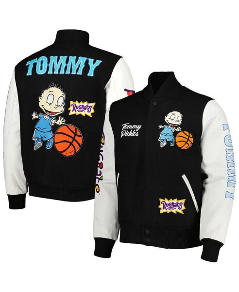 Men's Black, White Rugrats Tommy Basketball Full-Zip Varsity Jacket