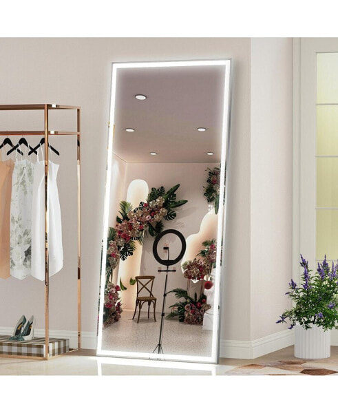72X32 Inch Oversized LED Bathroom Mirror Wall Mounted Mirror With 3 Color Modes Aluminum Frame Wall Mirror Large Full Length Mirror With Lights Lighted Full Body Mirror For Bedroom Living Room, Silver