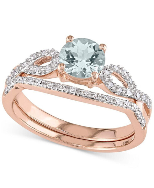 Aquamarine (5/8 ct. t.w.) & Diamond (1/6 ct. t.w.) Infinity Bridal Set in 10k Rose Gold