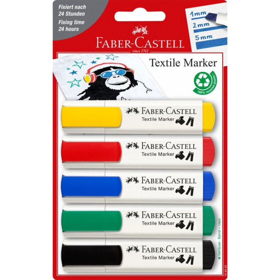 FABER-CASTELL 159520 - Black,Blue,Green,Red,Yellow - Chisel tip - Multicolor - Plastic - Fabric - 5 pc(s)